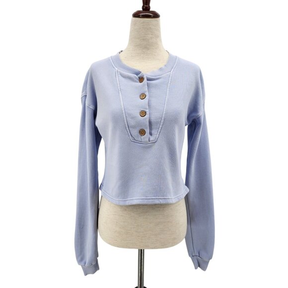 Tularosa Green Revolve Womens XS Sweatshirt The Kelly Henley Baby Blue - Picture 1 of 9